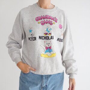 Vintage Jerzees Grey Grandma's Gang Cartoon Cat Balloon Graphic Sweatshirt L